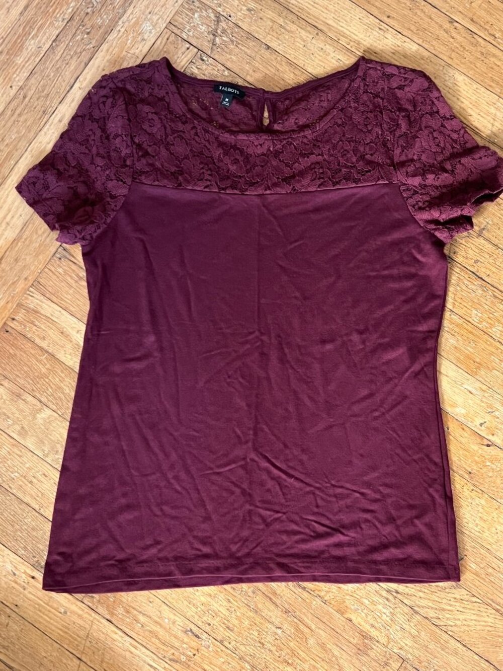 Talbots maroon shirt with lace details